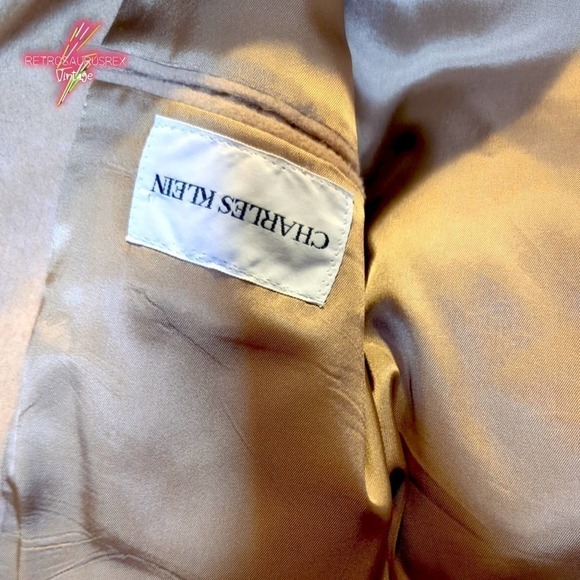 VINTAGE 90s Charles Klein Preppy Tan Wool Blazer, 44L - Picture 7 of 8